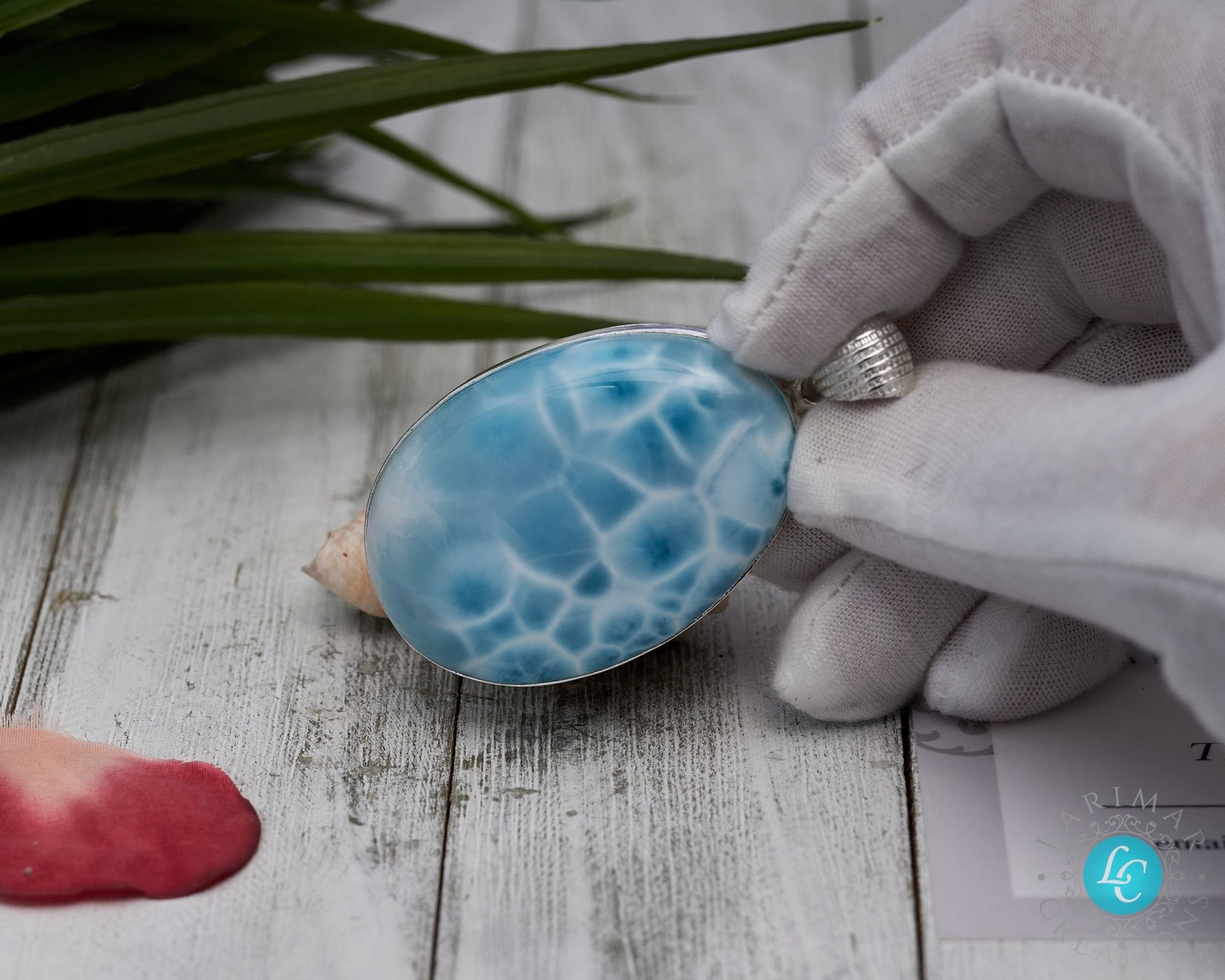 Larimar Pendant Big Oval Turtleback pattern AAA - Larimar Creations