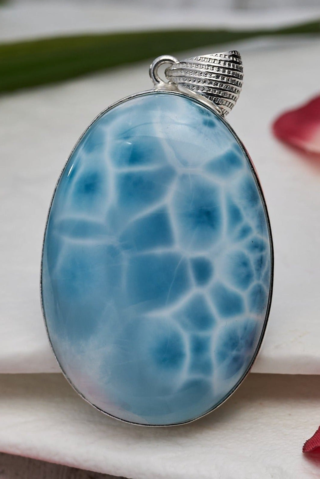 Larimar Pendant Big Oval Turtleback pattern AAA - Larimar Creations