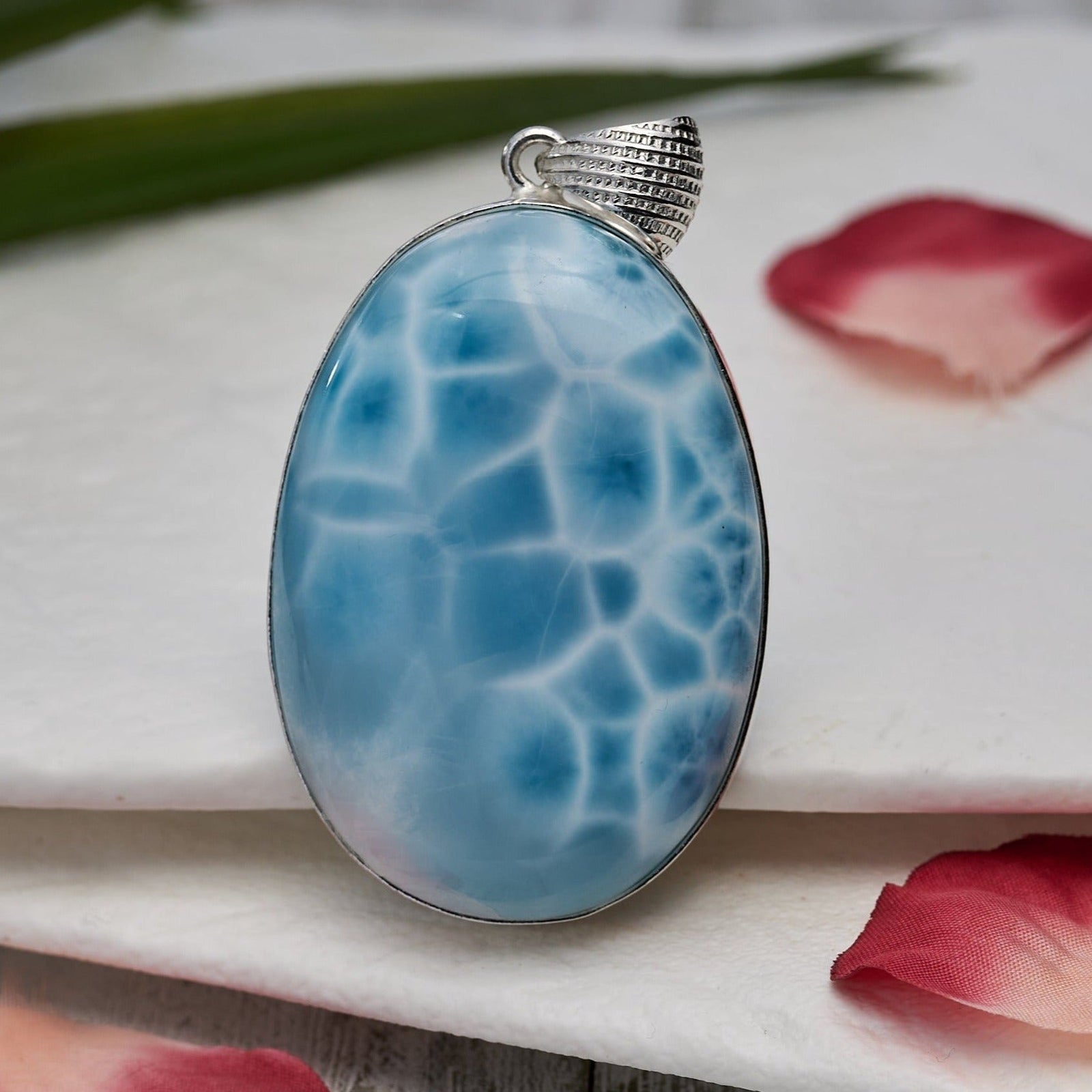 Larimar Pendant Big Oval Turtleback pattern AAA - Larimar Creations