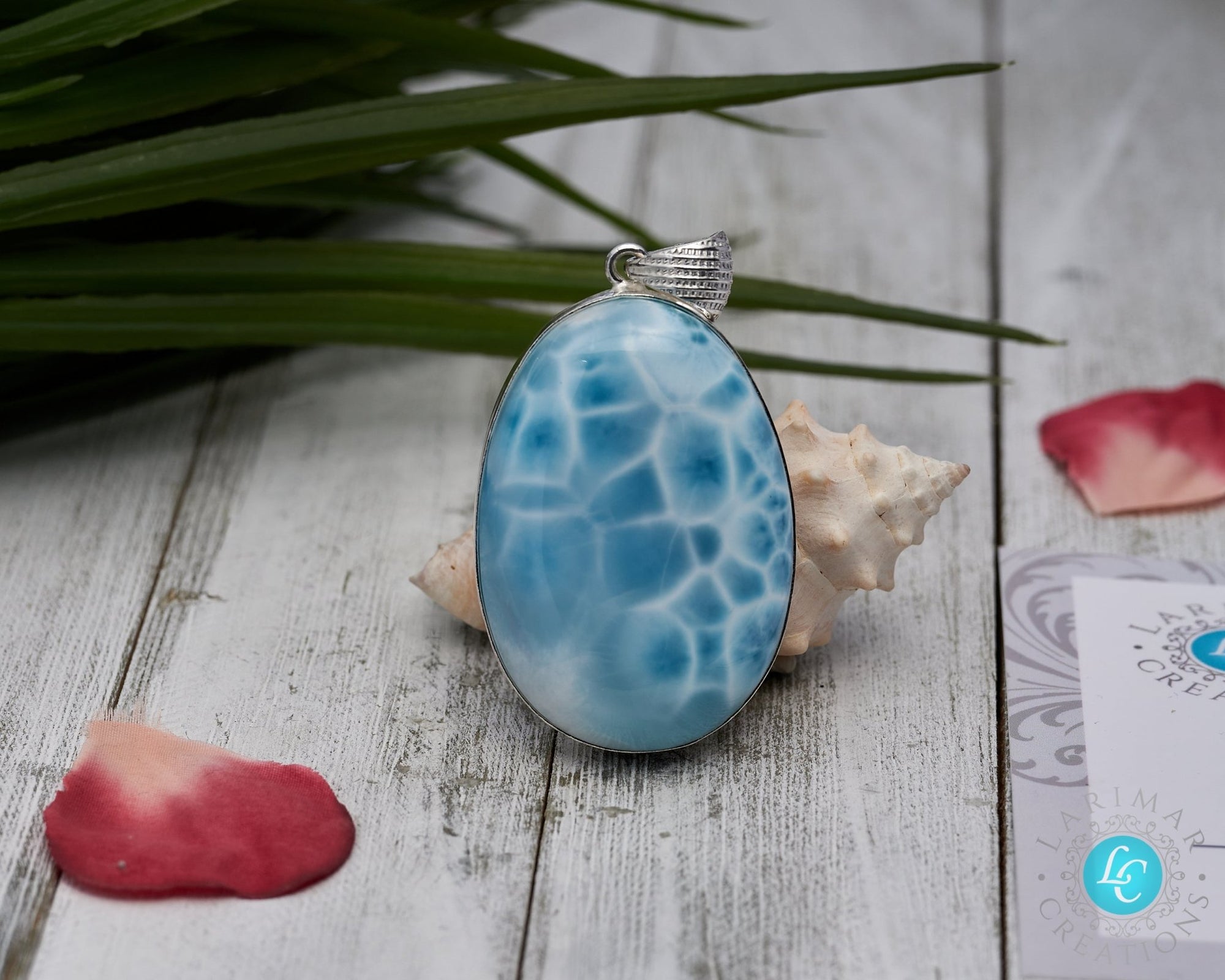 Larimar Pendant Big Oval Turtleback pattern AAA - Larimar Creations