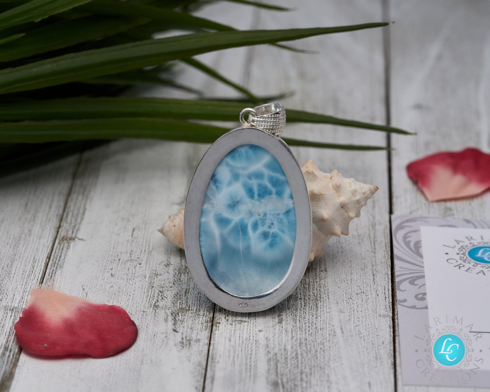 Larimar Pendant Big Oval Turtleback pattern AAA - Larimar Creations