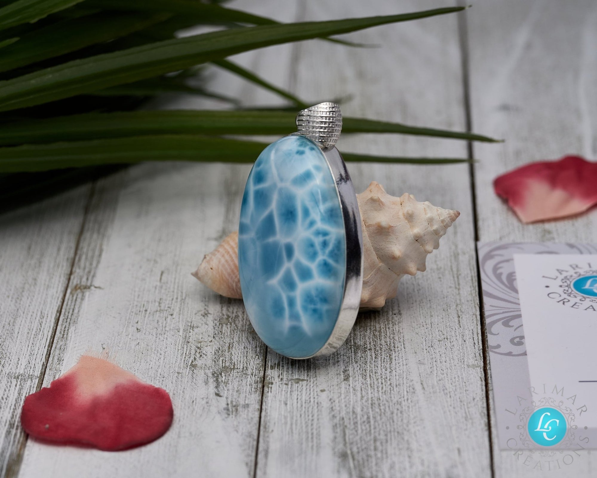 Larimar Pendant Big Oval Turtleback pattern AAA - Larimar Creations