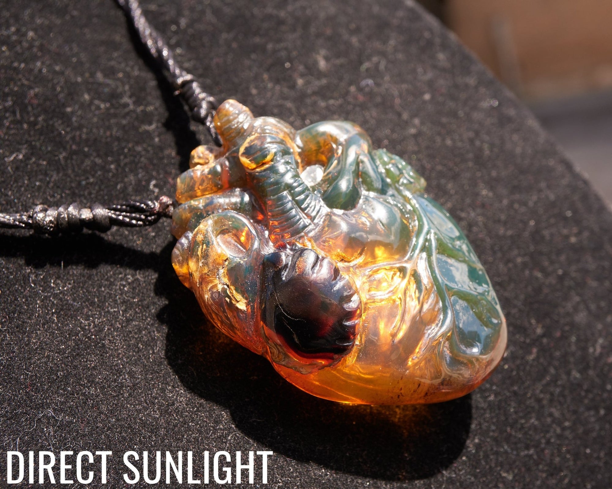 Realistic Heart Necklace made in Dominican Amber, Anatomical Shape