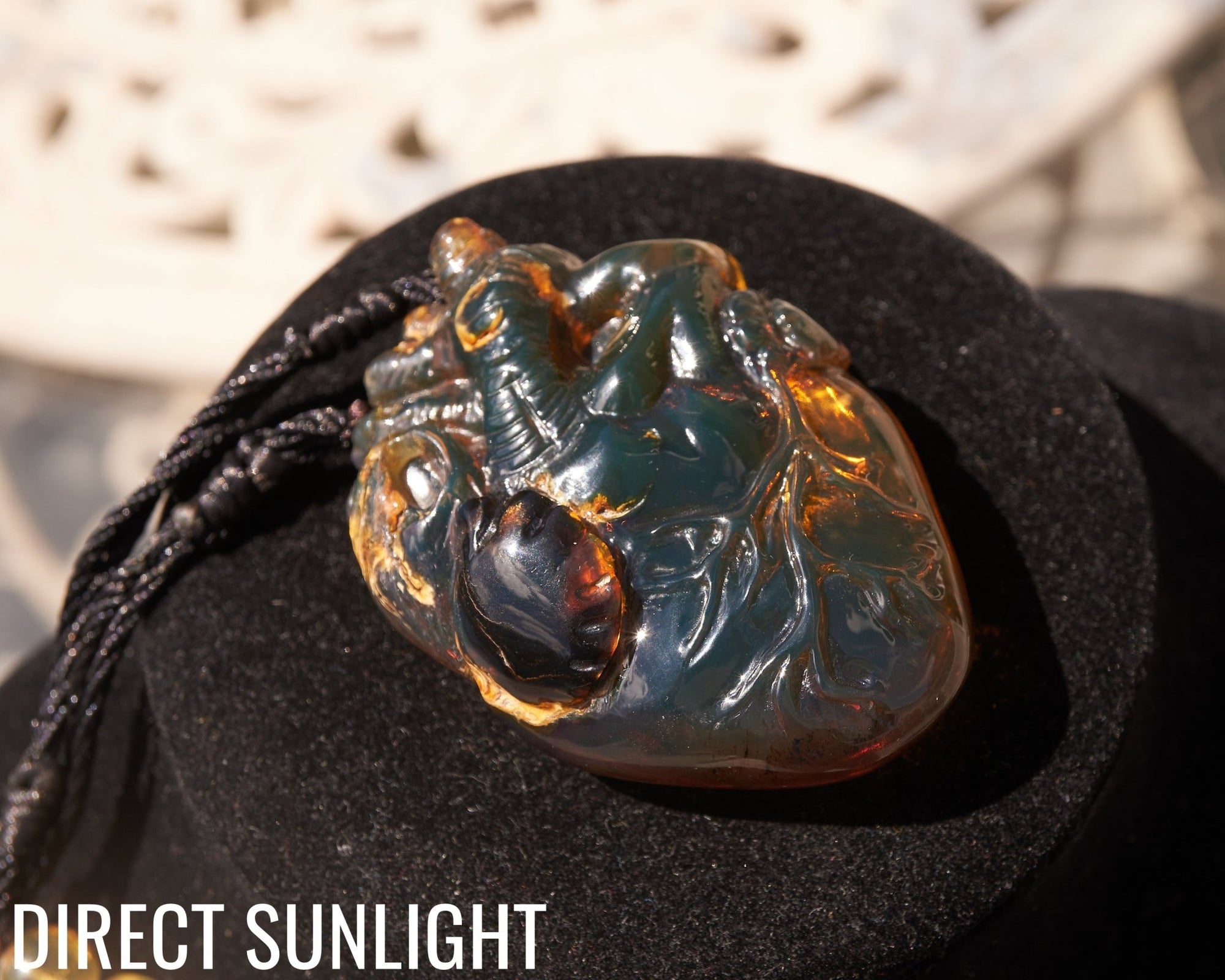 Realistic Heart Necklace made in Dominican Amber, Anatomical Shape