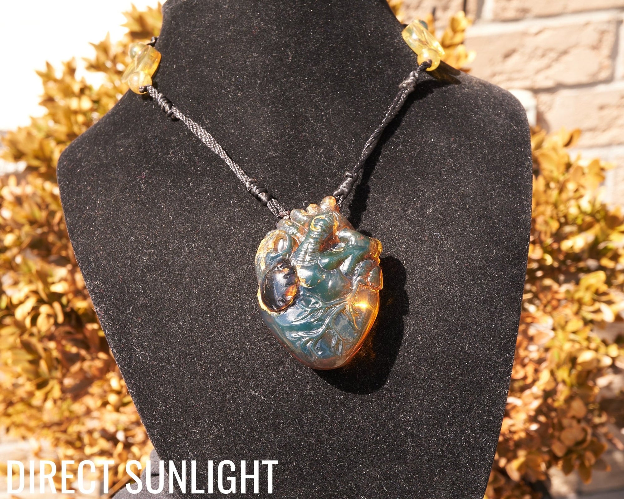 Realistic Heart Necklace made in Dominican Amber, Anatomical Shape