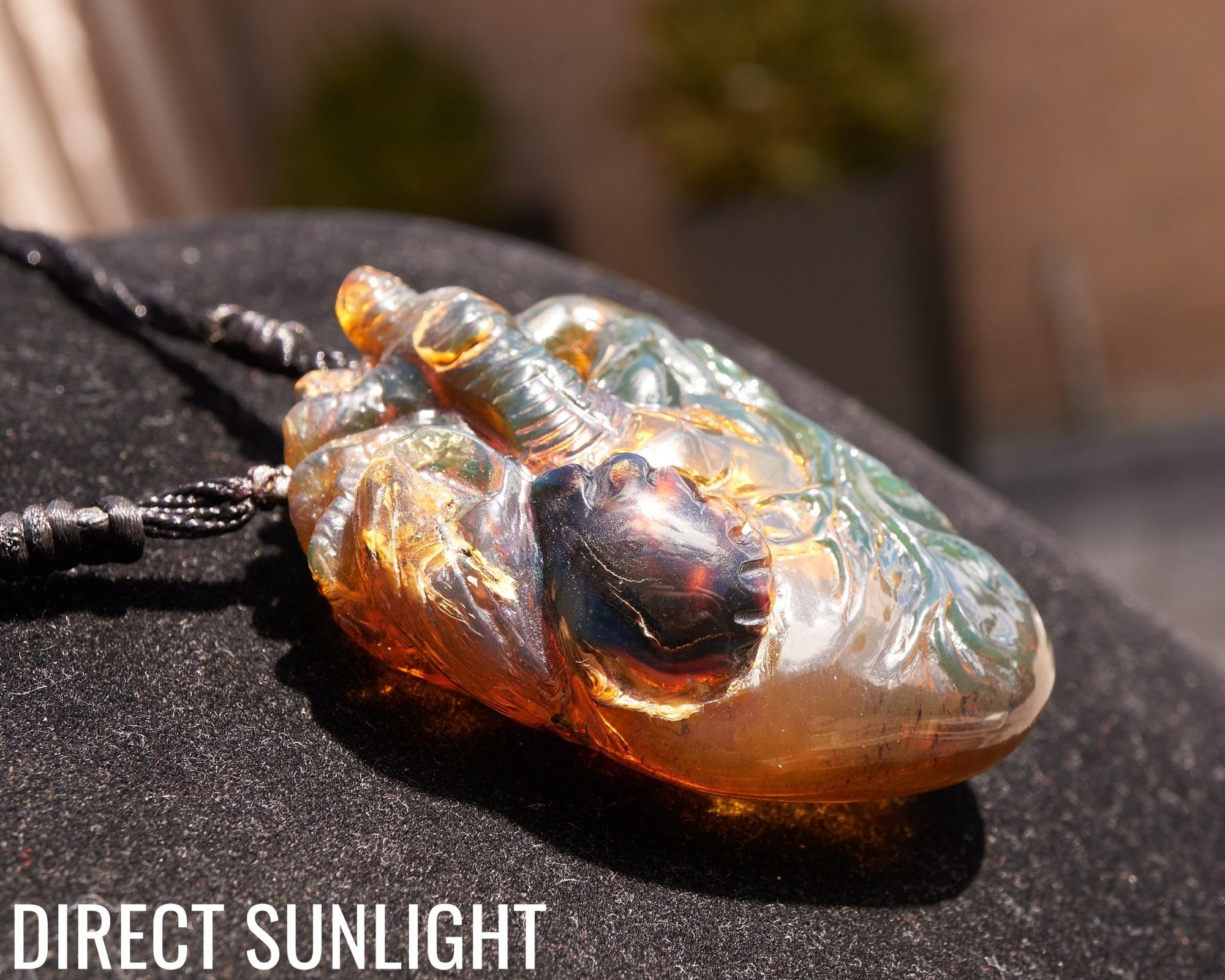 Realistic Heart Necklace made in Dominican Amber, Anatomical Shape