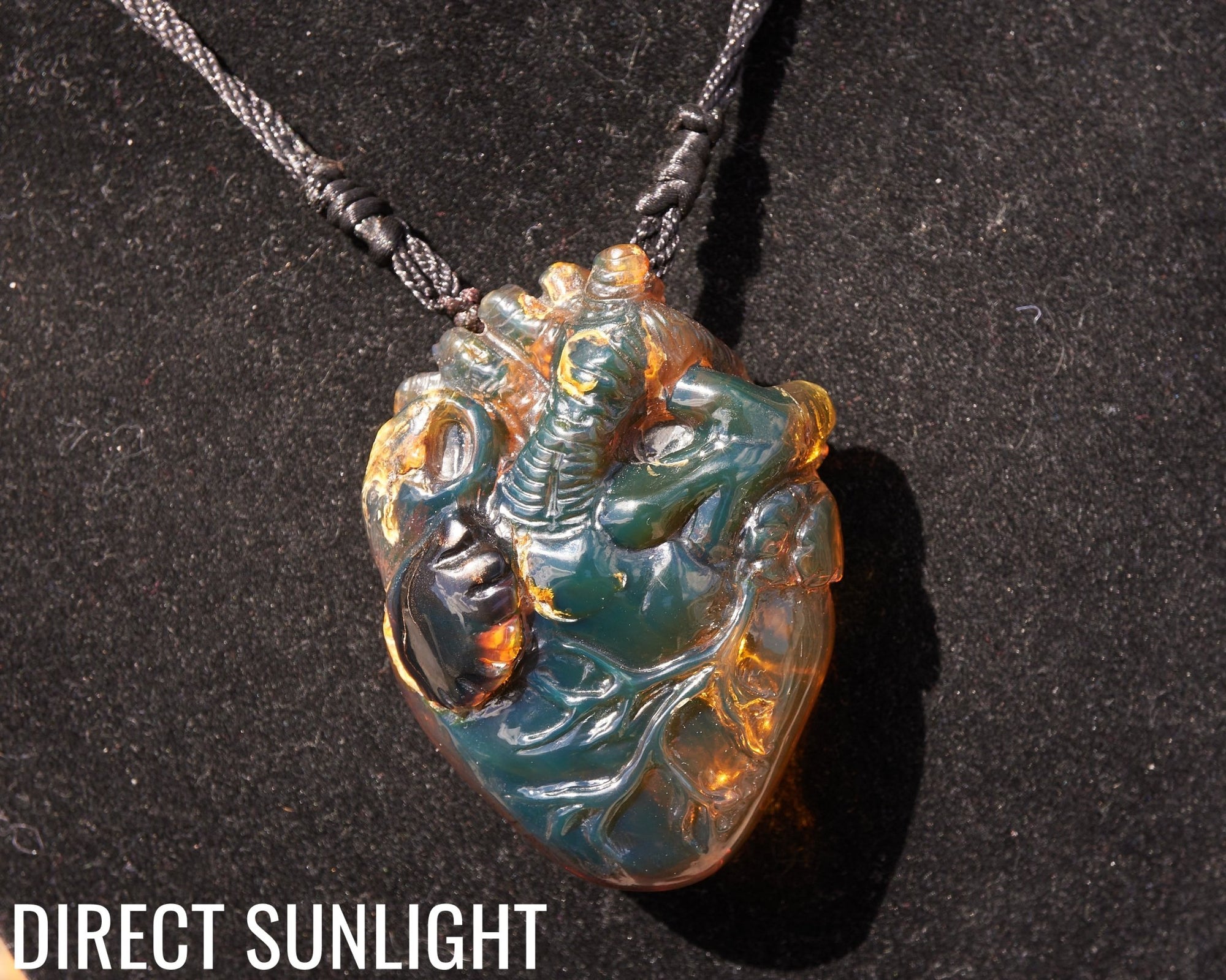 Realistic Heart Necklace made in Dominican Amber, Anatomical Shape - Larimar Creations