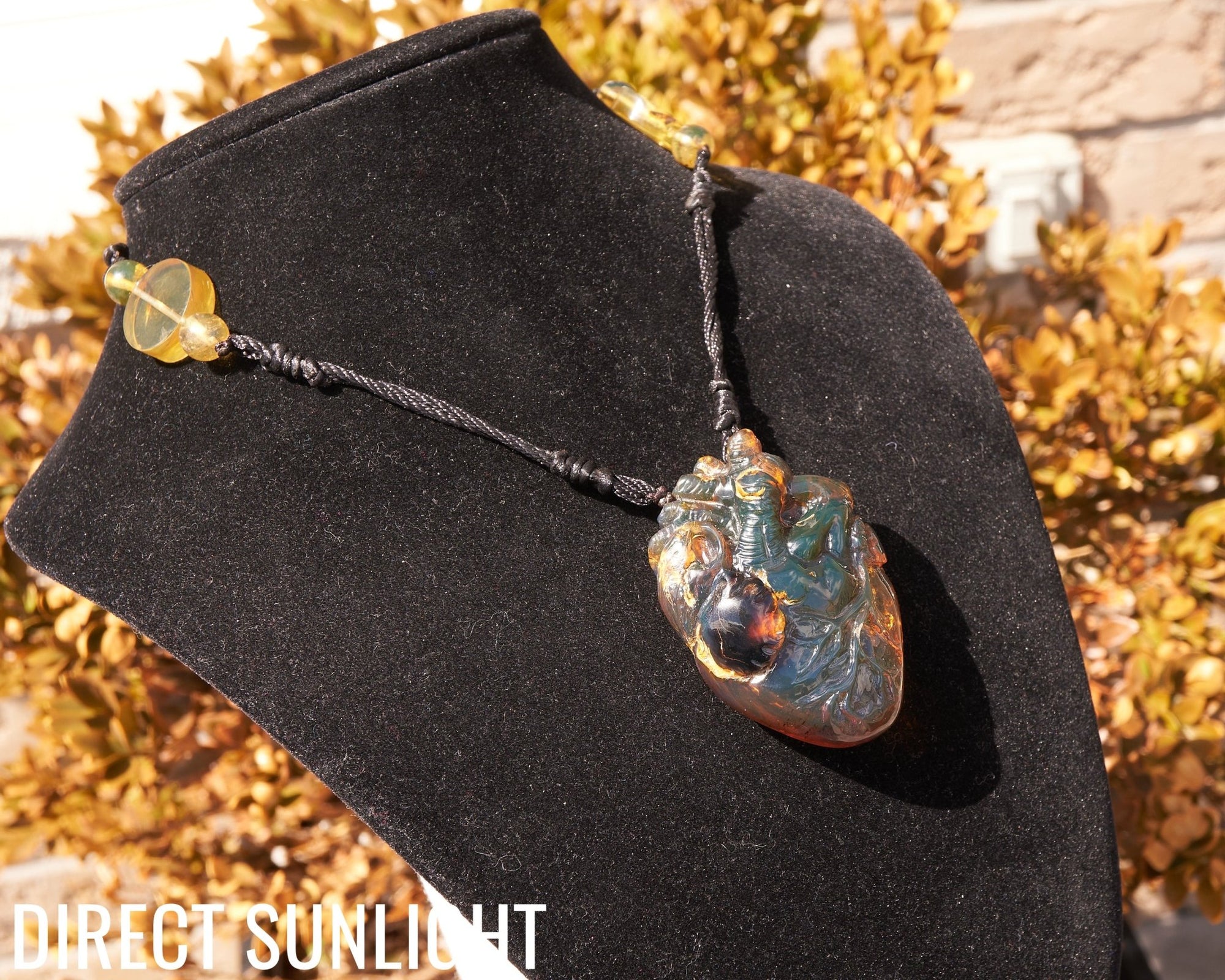 Realistic Heart Necklace made in Dominican Amber, Anatomical Shape - Larimar Creations