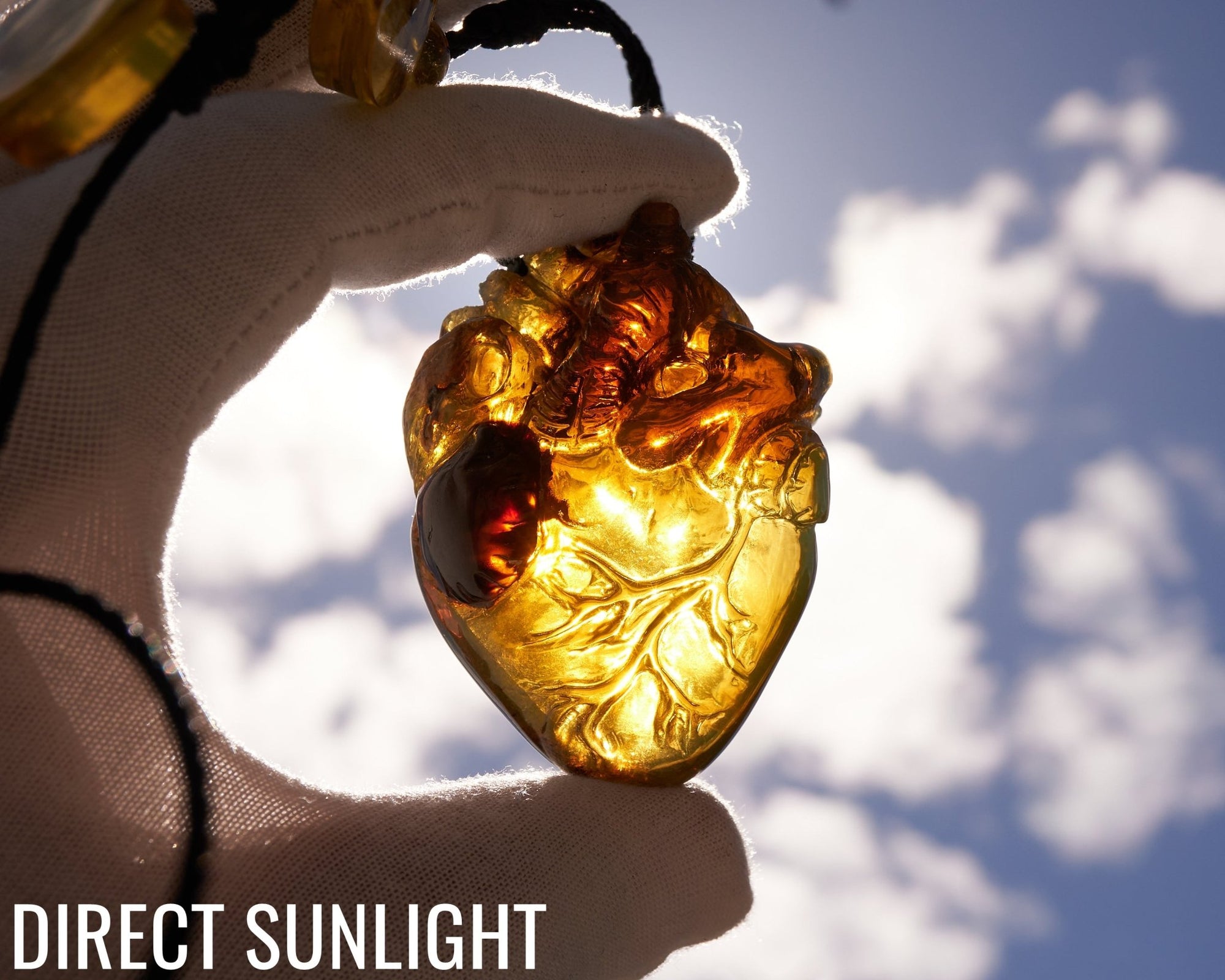 Realistic Heart Necklace made in Dominican Amber, Anatomical Shape