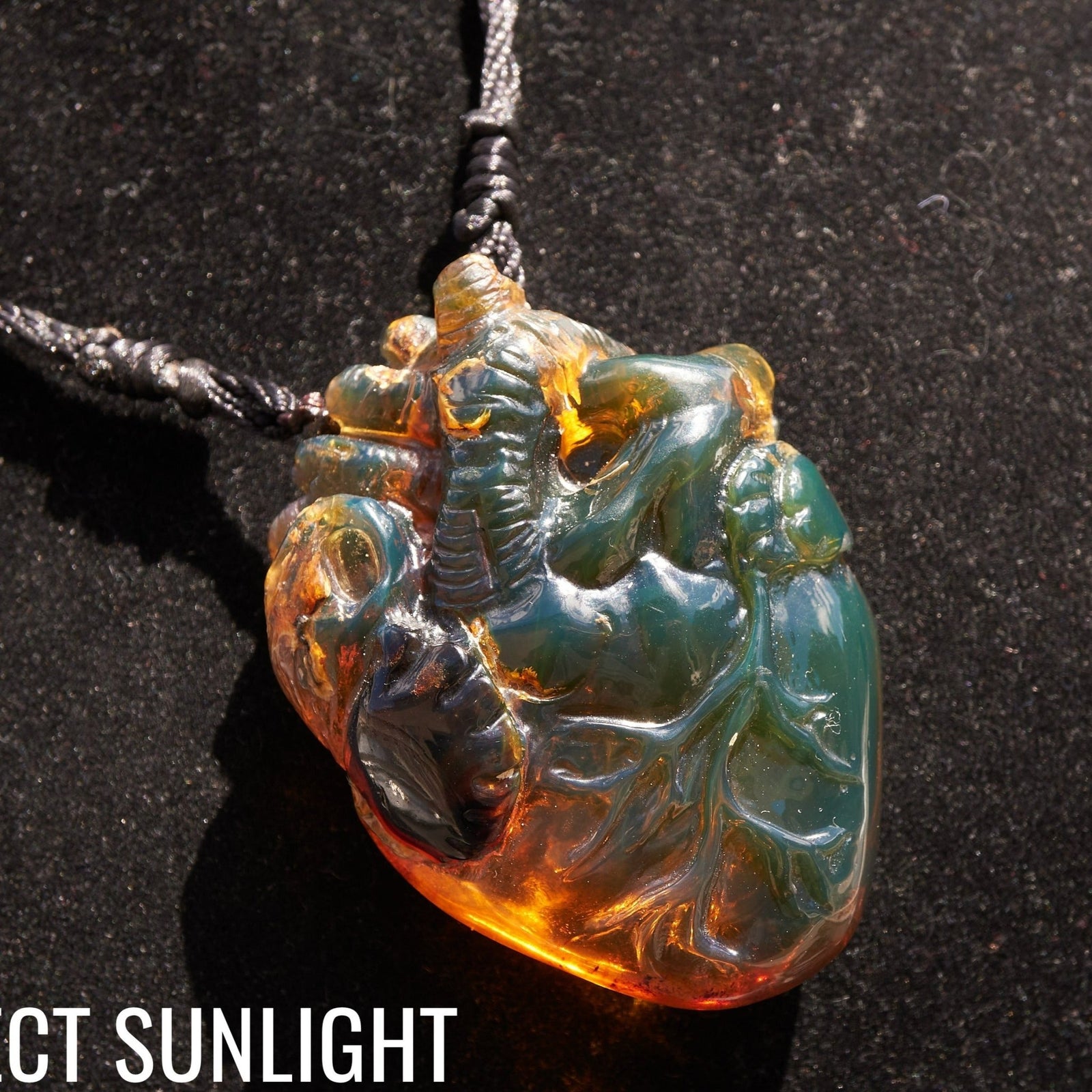 Realistic Heart Necklace made in Dominican Amber, Anatomical Shape - Larimar Creations