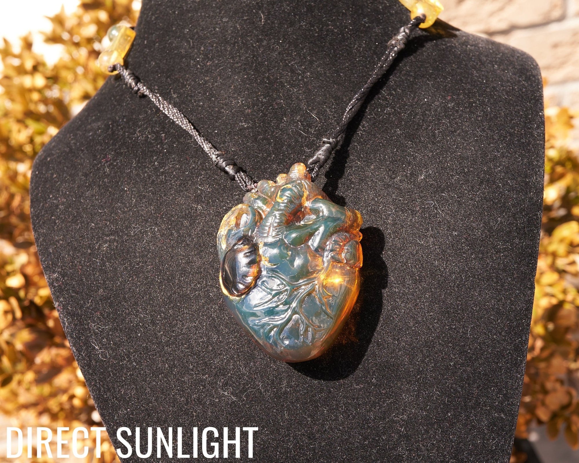 Realistic Heart Necklace made in Dominican Amber, Anatomical Shape