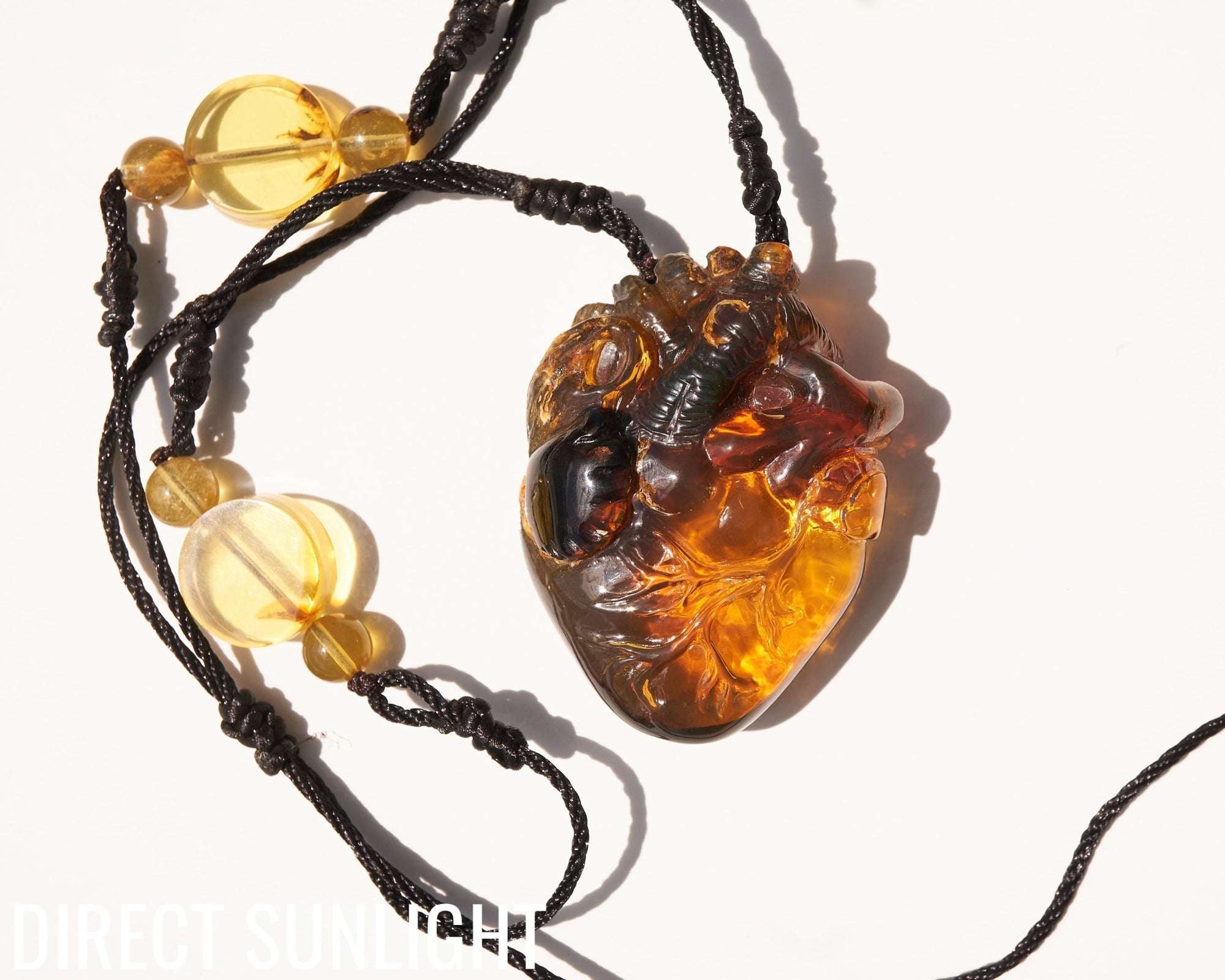 Realistic Heart Necklace made in Dominican Amber, Anatomical Shape