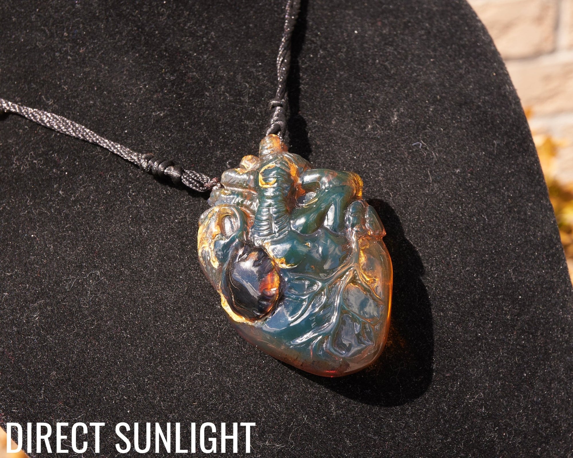 Realistic Heart Necklace made in Dominican Amber, Anatomical Shape - Larimar Creations