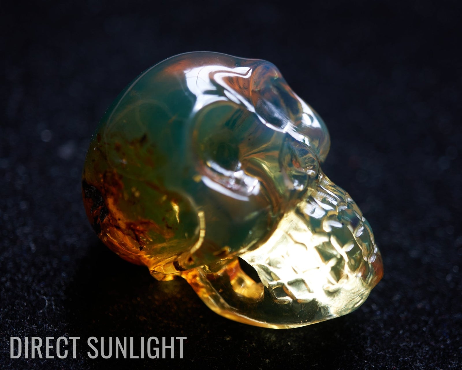 Authentic Dominican Green Amber Hand-Carved Skull - Unique & Stunning Collectible! - Larimar Creations