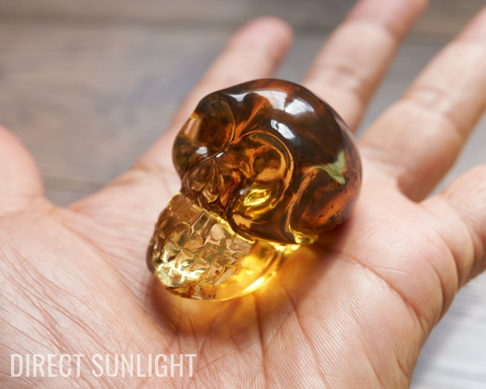 Authentic Dominican Green Amber Hand-Carved Skull - Unique & Stunning Collectible! - Larimar Creations